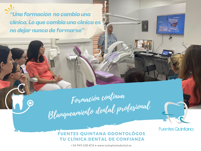 Equipo de Clínica Dental Fuentes Quintana durante una formación especializada en Blanqueamiento dental en Guadalajara
