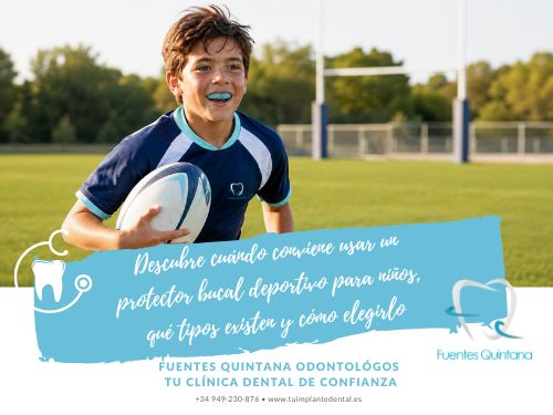 Niño practicando rugby con un protector bucal correctamente colocado